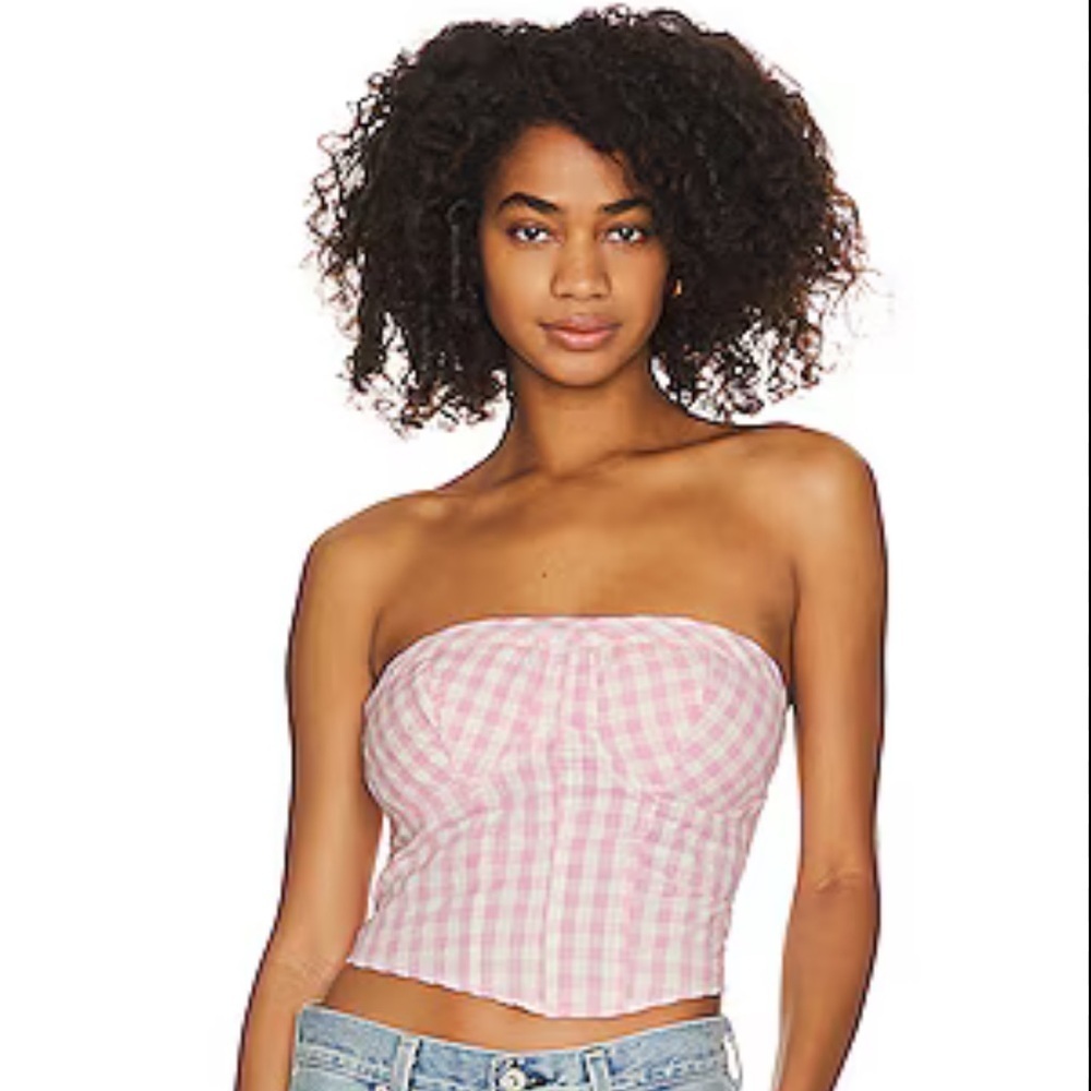 Free People Leilani Tube Top in Pink Gingham